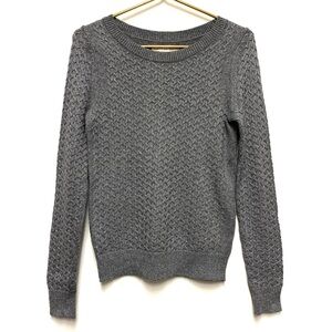 Ann Taylor Loft Cable Knit Sweater XS Wool‎ Angora Grey Silver Metallic Weave